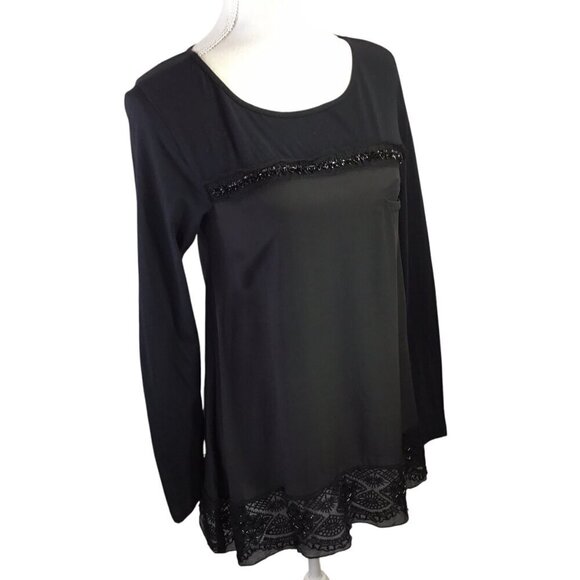Johnny Was 4 Love and Liberty Top Blouse Size Small Black Beaded Long Sleeve - Picture 1 of 10